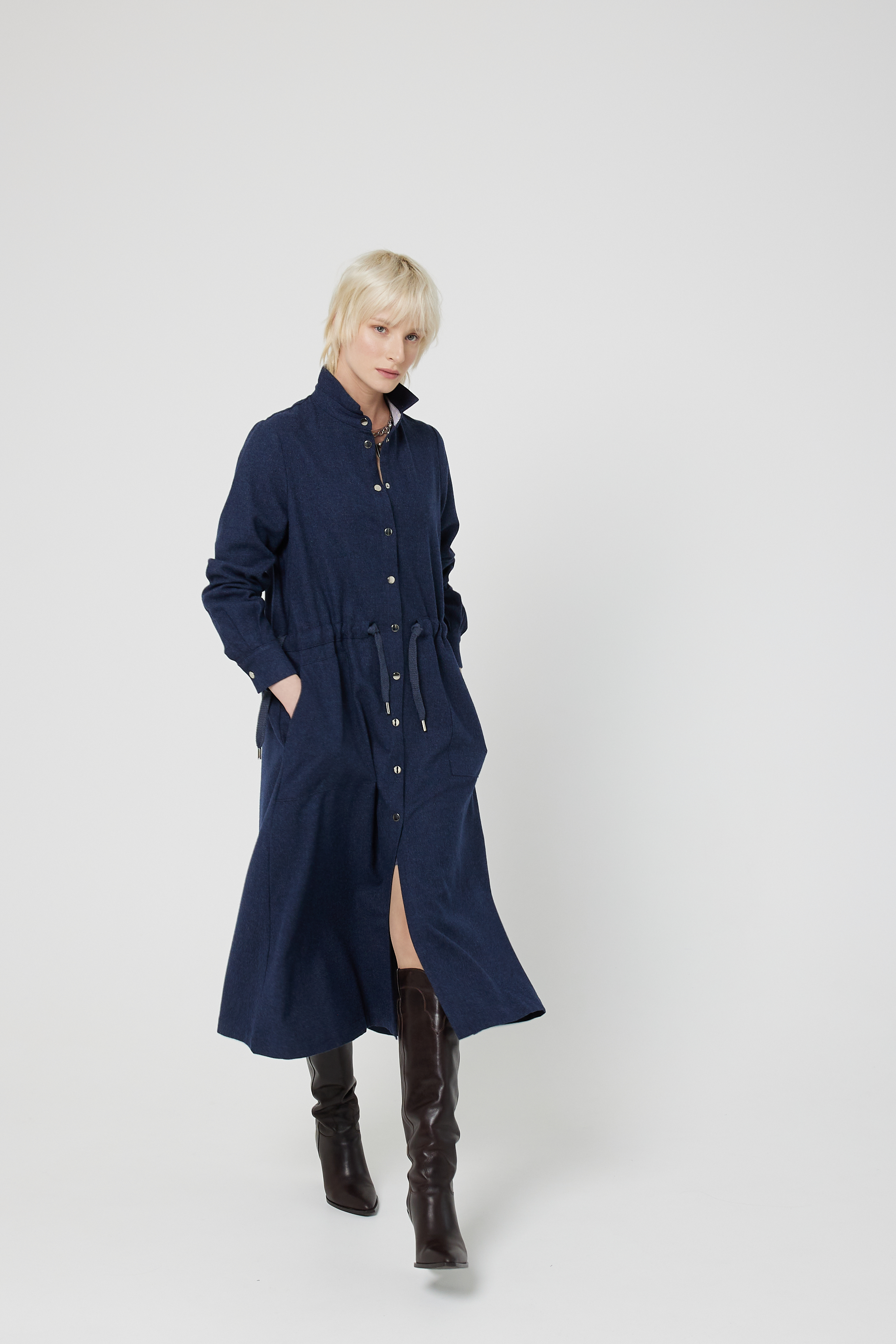 Платье-рубашка шерсть RYE NAVY (38)